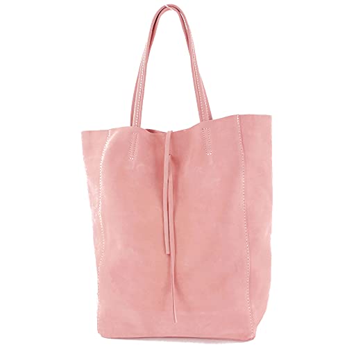 modamoda de - T163 - Ital. Shopper Large mit Innentasche aus Leder, Farbe:Rosa Wildleder von modamoda de