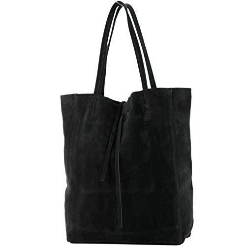 modamoda de - T163 - Ital. Shopper Large mit Innentasche aus Leder, Farbe:Schwarz Wildleder von modamoda de