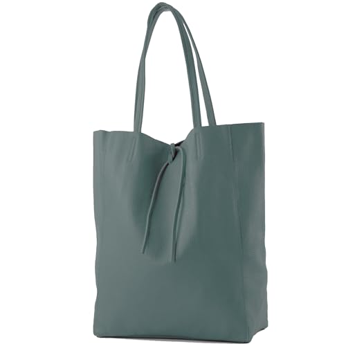 modamoda de T163 Damen Leder Shopper Schultertasche Large mit Innentasche handmade in Italy, Farbe:Taubenblau von modamoda de
