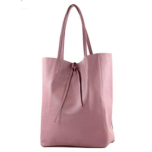 modamoda de - T163 - Ital. Shopper Large mit Innentasche aus Leder, Farbe:Altrosa von modamoda de