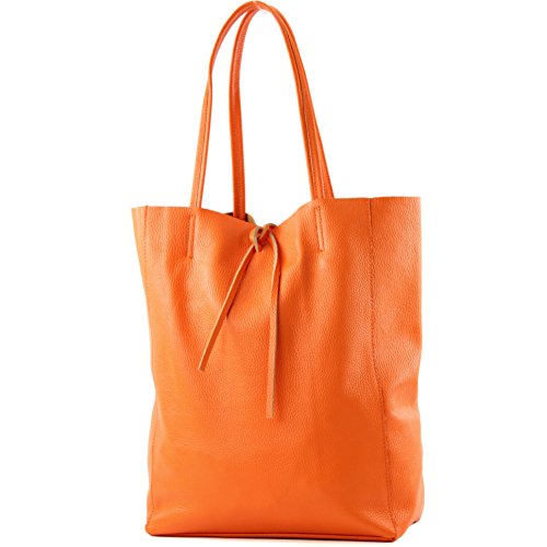 modamoda de - T163 - Ital. Shopper Large mit Innentasche aus Leder, Farbe:Orange von modamoda de