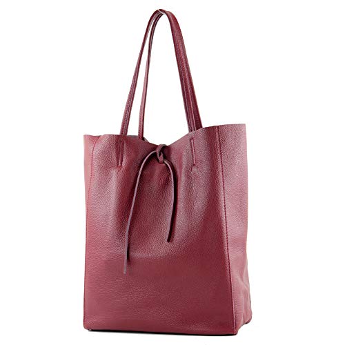 modamoda de - T163 - Ital. Shopper Large mit Innentasche aus Leder, Farbe:Purpurrot von modamoda de