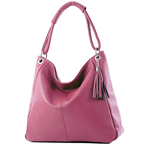 modamoda de - T165 - ital Schultertasche Groß Shopper Leder, Farbe:Bordeauxviolett von modamoda de