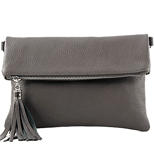 modamoda de - T167 - ital Clutch Umhängetasche Leder Klein, Farbe:Dunkelgrau von modamoda de