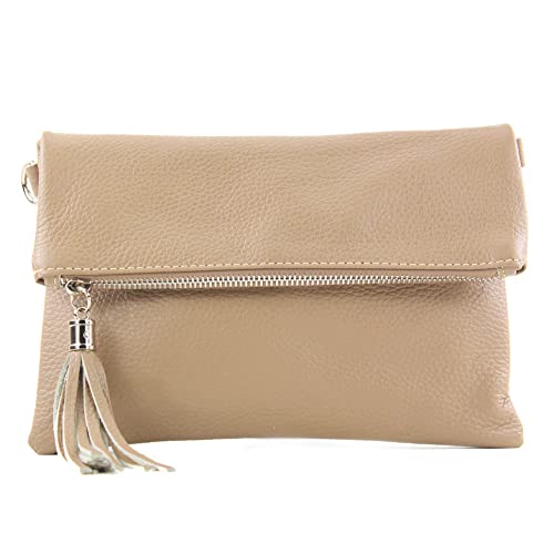 modamoda de - T167 - ital Clutch Umhängetasche Leder Klein, Farbe:Graubeige von modamoda de