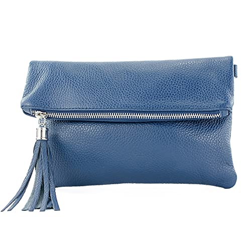 modamoda de T167 Damen Leder Umhängetasche Clutch Small handmade in Italy, Farbe:Saphirblau von modamoda de
