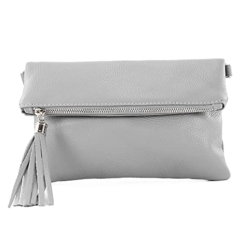 modamoda de - T167 - ital Clutch Umhängetasche Leder Klein, Farbe:Telegrau von modamoda de