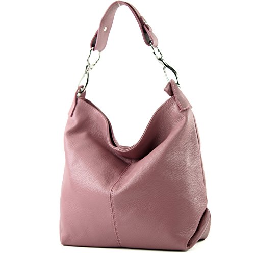 modamoda de - T168 - ital. Schultertasche Henkeltasche aus Leder, Farbe:Altrosa von modamoda de