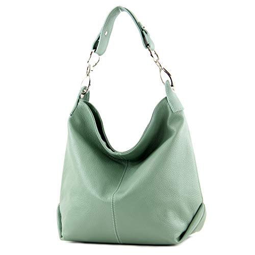 modamoda de T168 Damen Leder Schultertasche Henkeltasche Medium handmade in Italy, Farbe:Graugrün von modamoda de