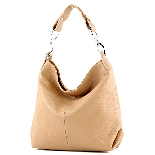 modamoda de - T168 - ital. Schultertasche Henkeltasche aus Leder, Farbe:Beige von modamoda de