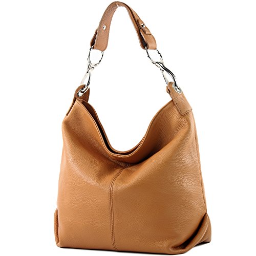 modamoda de - T168 - ital. Schultertasche Henkeltasche aus Leder, Farbe:Camel von modamoda de