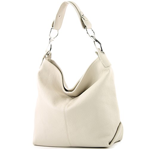 modamoda de - T168 - ital. Schultertasche Henkeltasche aus Leder, Farbe:Creme von modamoda de