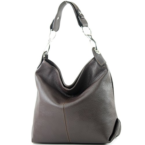 modamoda de - T168 - ital. Schultertasche Henkeltasche aus Leder, Farbe:Dark Chocolate von modamoda de