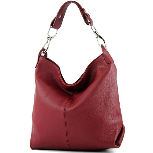 modamoda de - T168 - ital. Schultertasche Henkeltasche aus Leder, Farbe:Dunkelrot von modamoda de