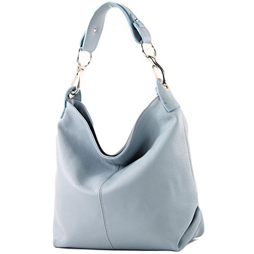 modamoda de - T168 - ital. Schultertasche Henkeltasche aus Leder, Farbe:Eisblau von modamoda de