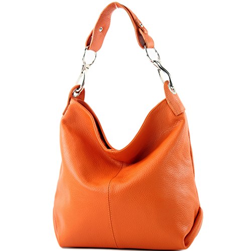 modamoda de - T168 - ital. Schultertasche Henkeltasche aus Leder, Farbe:Orange von modamoda de