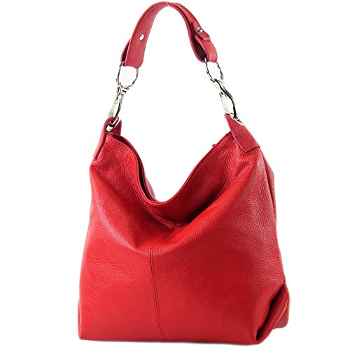 modamoda de - T168 - ital. Schultertasche Henkeltasche aus Leder, Farbe:Rot von modamoda de