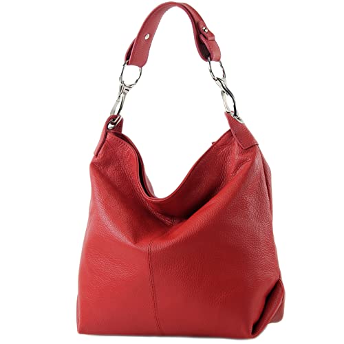 modamoda de - T168 - ital. Schultertasche Henkeltasche aus Leder, Farbe:Rubinrot von modamoda de