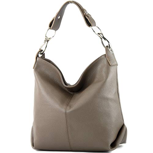 modamoda de - T168 - ital. Schultertasche Henkeltasche aus Leder, Farbe:Taupe von modamoda de