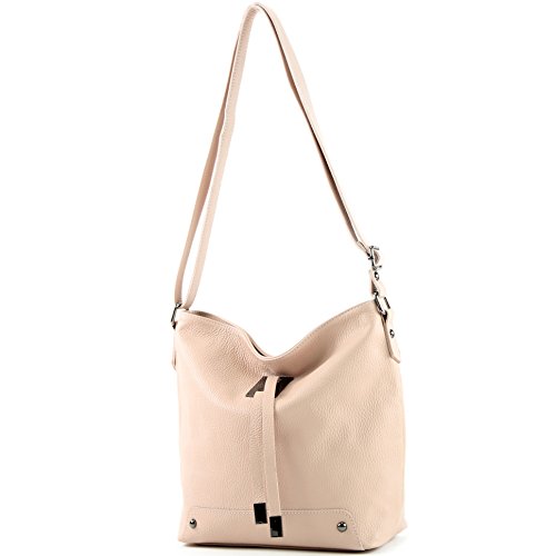 modamoda de - T169 - ital Umhängetasche Schultertasche aus Leder, Farbe:Rosabeige von modamoda de