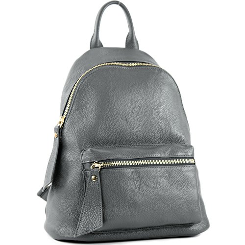 modamoda de - T171A - ital Damen Rucksacktasche aus Leder, Farbe:Dunkelgrau von modamoda de