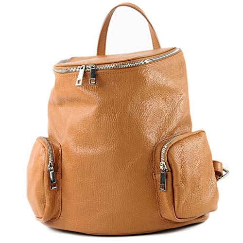 modamoda de - T175 - ital Damen Rucksack Tasche aus Leder, Farbe:Camel von modamoda de