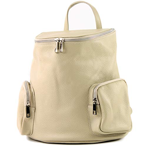 modamoda de - T175 - ital Damen Rucksack Tasche aus Leder, Farbe:Creme von modamoda de