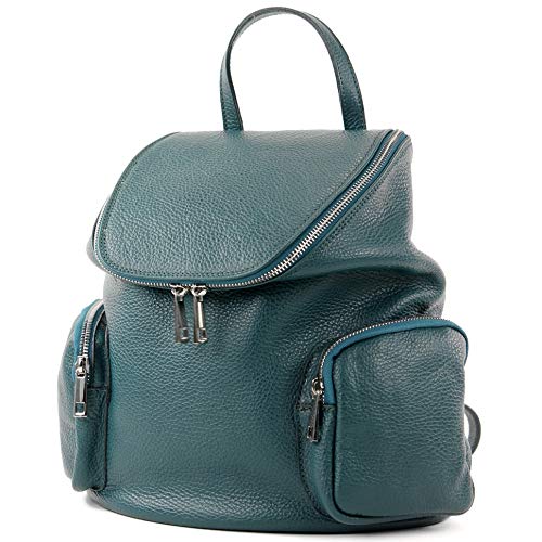 modamoda de - T175 - ital Damen Rucksack Tasche aus Leder, Farbe:Petrol von modamoda de