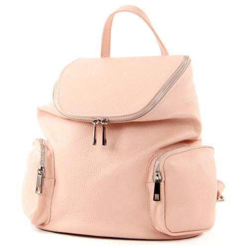 modamoda de - T175 - ital Damen Rucksack Tasche aus Leder, Farbe:Rosabeige hell von modamoda de