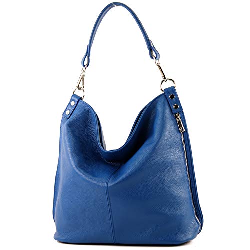 modamoda de - T177 - ital. Damen Schultertasche aus Leder, Farbe:Blau von modamoda de