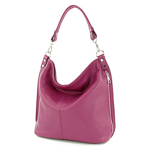 modamoda de - T177 - ital. Damen Schultertasche aus Leder, Farbe:Bordeauxviolett von modamoda de