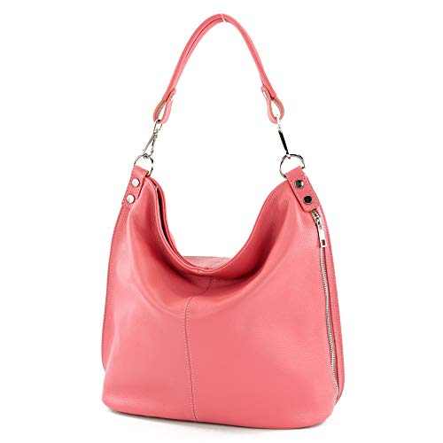 modamoda de - T177 - ital. Damen Schultertasche aus Leder, Farbe:Bubble Gum von modamoda de