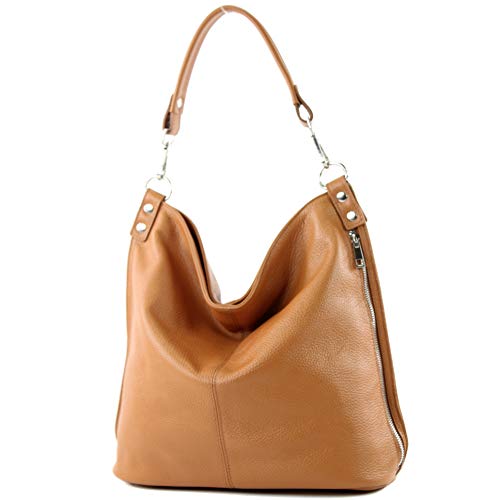 modamoda de - T177 - ital. Damen Schultertasche aus Leder, Farbe:Camel von modamoda de