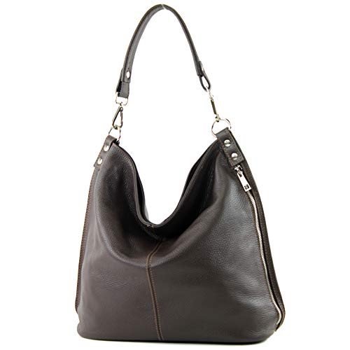 modamoda de - T177 - ital. Damen Schultertasche aus Leder, Farbe:Dark Chocolate von modamoda de