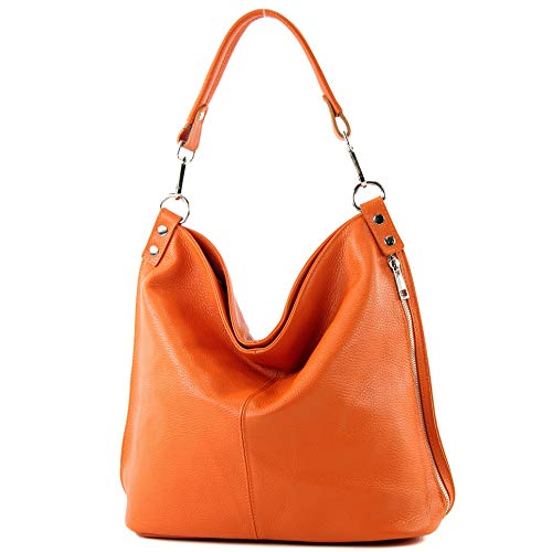 modamoda de - T177 - ital. Damen Schultertasche aus Leder, Farbe:Orange von modamoda de