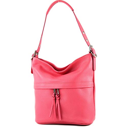 modamoda de - T178 - ital. Umhängetasche Schultertasche aus Leder, Farbe:Bubble Gum von modamoda de