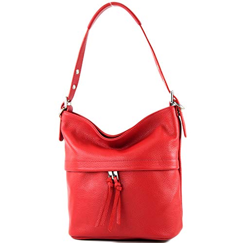 modamoda de - T178 - ital. Umhängetasche Schultertasche aus Leder, Farbe:Rot von modamoda de