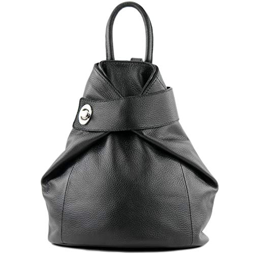 modamoda de - T179 - ital: Damen Rucksack Tasche aus Leder, Farbe:Schwarz von modamoda de