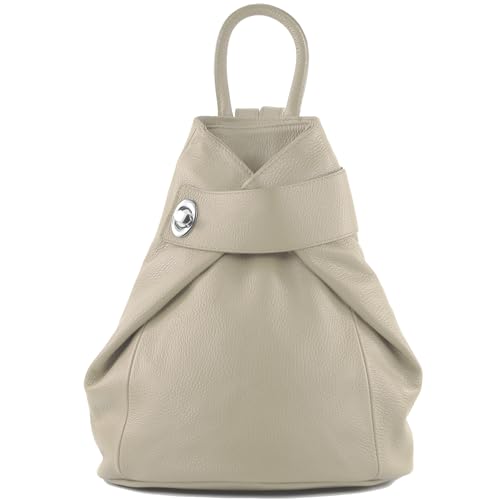 modamoda de - T179 - ital: Damen Rucksack Tasche aus Leder, Farbe:Creme von modamoda de