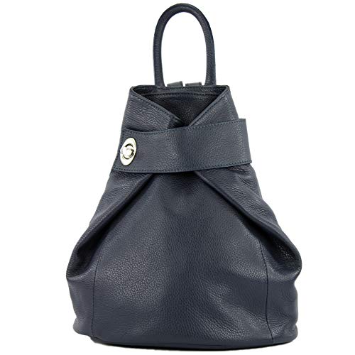 modamoda de - T179 - ital: Damen Rucksack Tasche aus Leder, Farbe:Dunkelblau von modamoda de