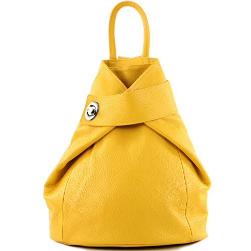 modamoda de - T179 - ital: Damen Rucksack Tasche aus Leder, Farbe:Gelb von modamoda de