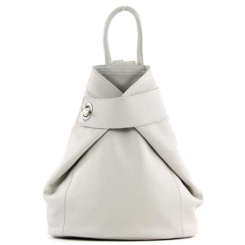 modamoda de - T179 - ital: Damen Rucksack Tasche aus Leder, Farbe:Hellgrau von modamoda de