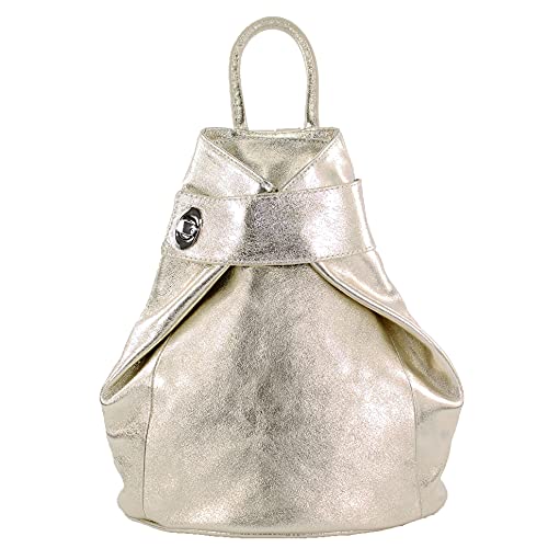 modamoda de - T179 - ital: Damen Rucksack Tasche aus Leder, Farbe:Lightgold Metallic von modamoda de