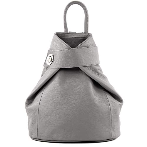 modamoda de - T179 - ital: Damen Rucksack Tasche aus Leder, Farbe:Mausgrau von modamoda de