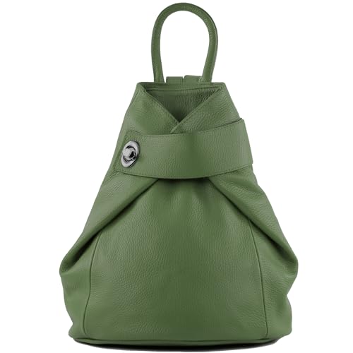 modamoda de - T179 - ital: Damen Rucksack Tasche aus Leder, Farbe:Olivgrün von modamoda de