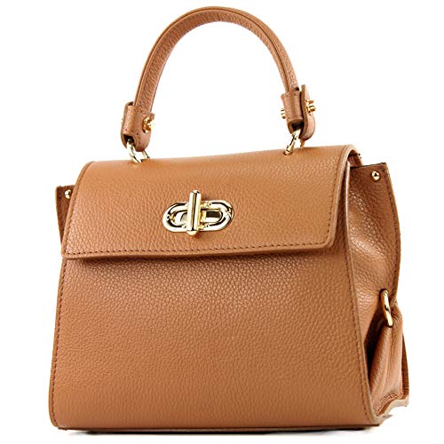 modamoda de - T182 - ital. Damen Henkeltasche Klein Leder, Farbe:Camel von modamoda de