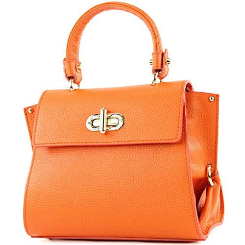 modamoda de - T182 - ital. Damen Henkeltasche Klein Leder, Farbe:Orange von modamoda de