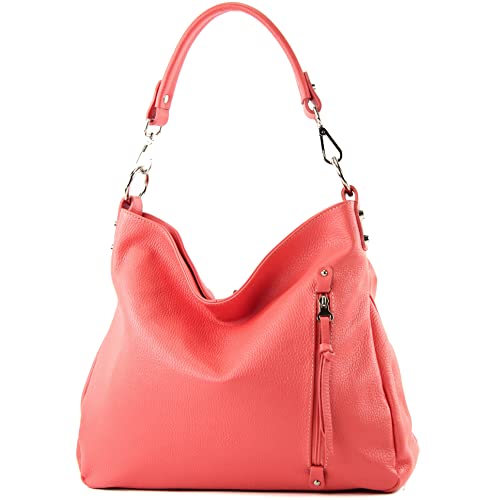 modamoda de T183 Damen Schultertasche Handtasche Tragetasche Echtleder Groß handmade in Italy, Farbe:Bubble Gum von modamoda de