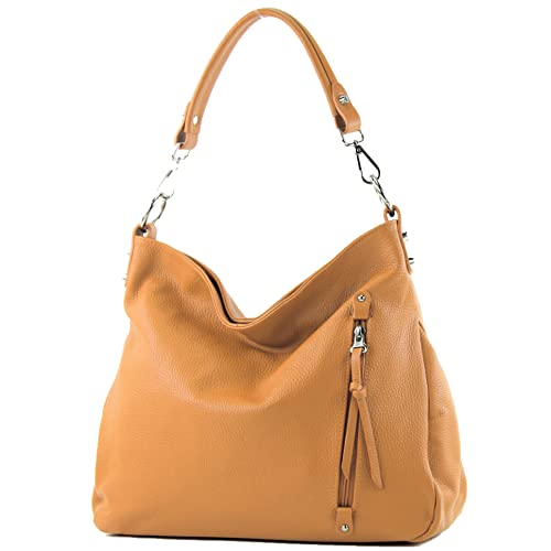 modamoda de - T183 - ital. Damen Schultertasche aus Leder, Farbe:Camel von modamoda de