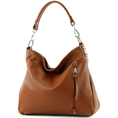 modamoda de - T183 - ital. Damen Schultertasche aus Leder, Farbe:Cognac von modamoda de